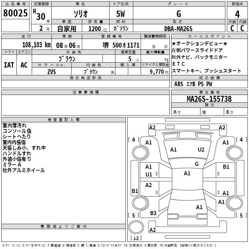 Аукционный лист SUZUKI SOLIO 2018