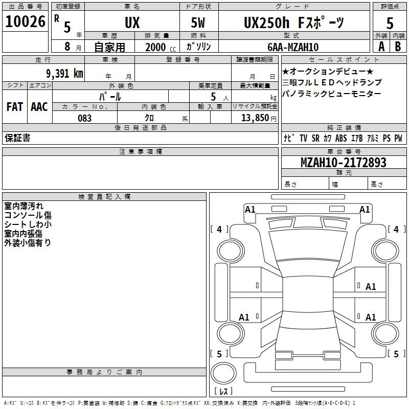 Аукционный лист LEXUS UX 2023