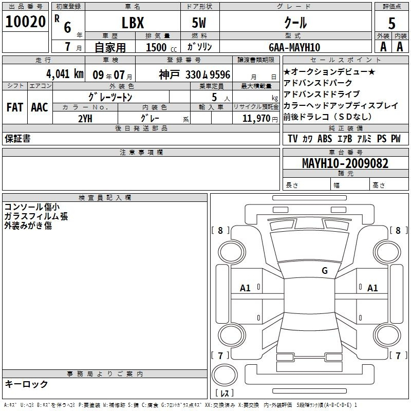 Аукционный лист LEXUS LBX 2024
