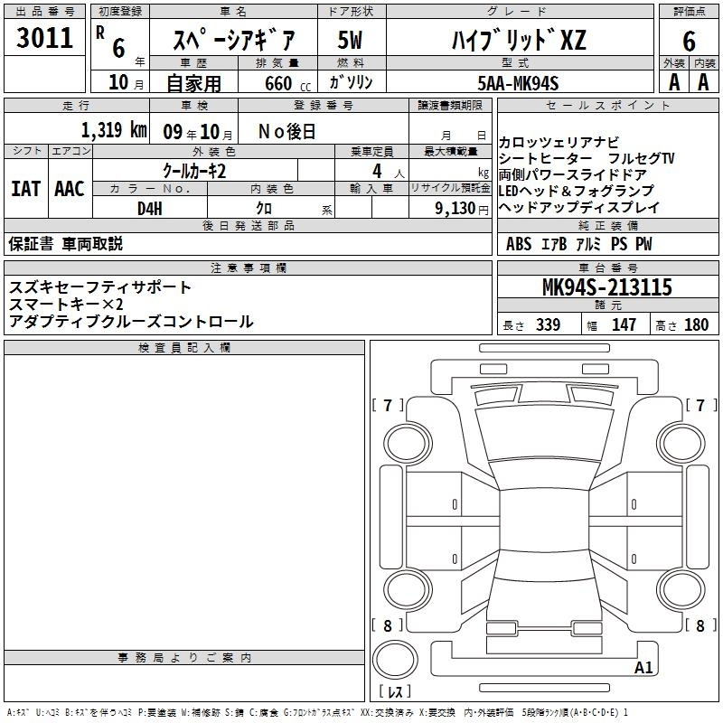 Аукционный лист SUZUKI SPACIA GEAR 2024