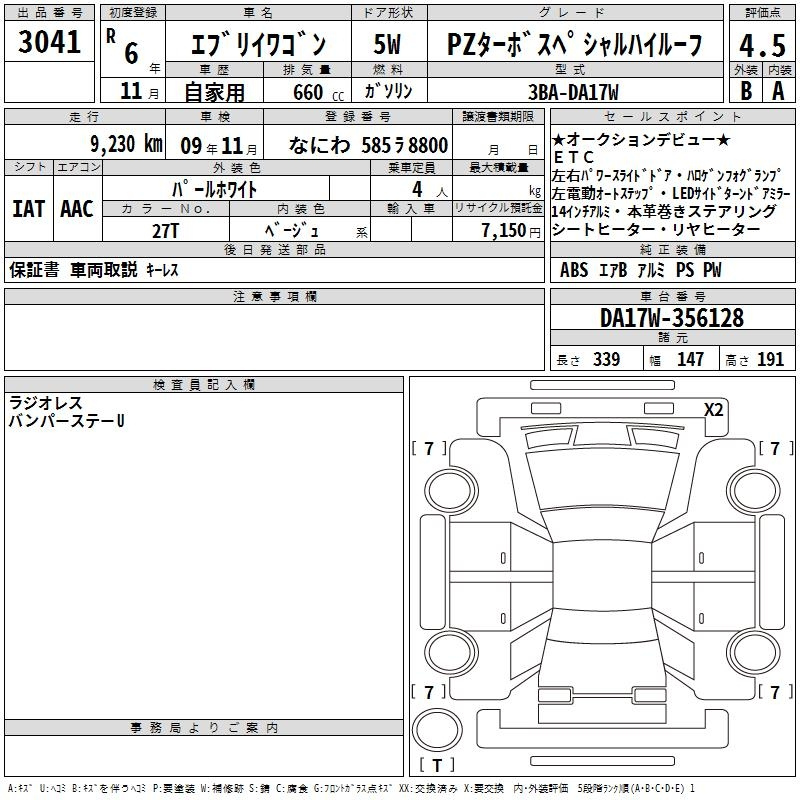 Аукционный лист SUZUKI EVERY WAGON 2024