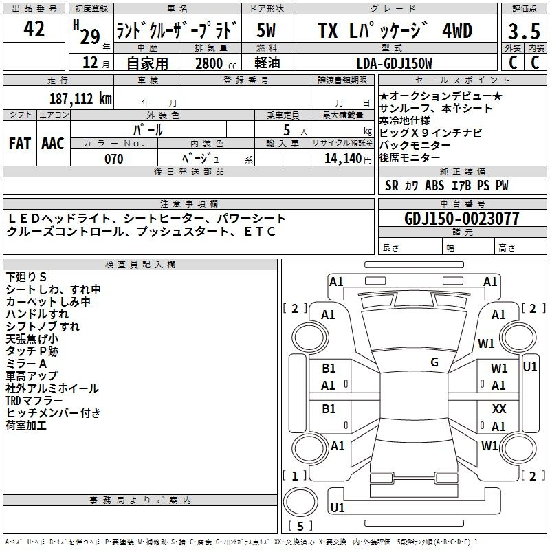 Аукционный лист TOYOTA LAND CRUISER PRADO 2017