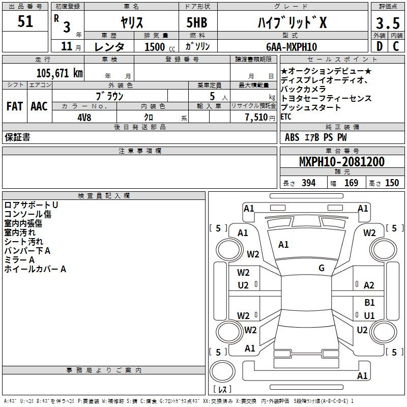 Аукционный лист TOYOTA YARIS 2021