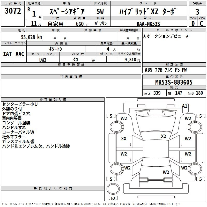 Аукционный лист SUZUKI SPACIA GEAR 2019