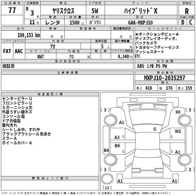Аукционный лист TOYOTA YARIS CROSS 2021