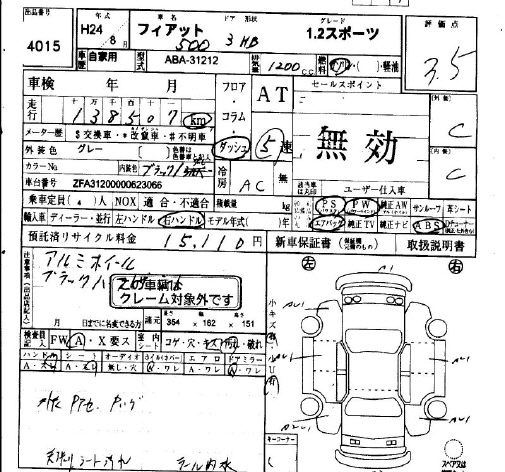 Аукционный лист FIAT 500 2012