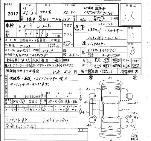 Аукционный лист SUZUKI WAGON R 2019