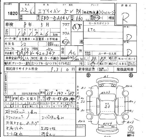 Аукционный лист SUZUKI EVERY 2010