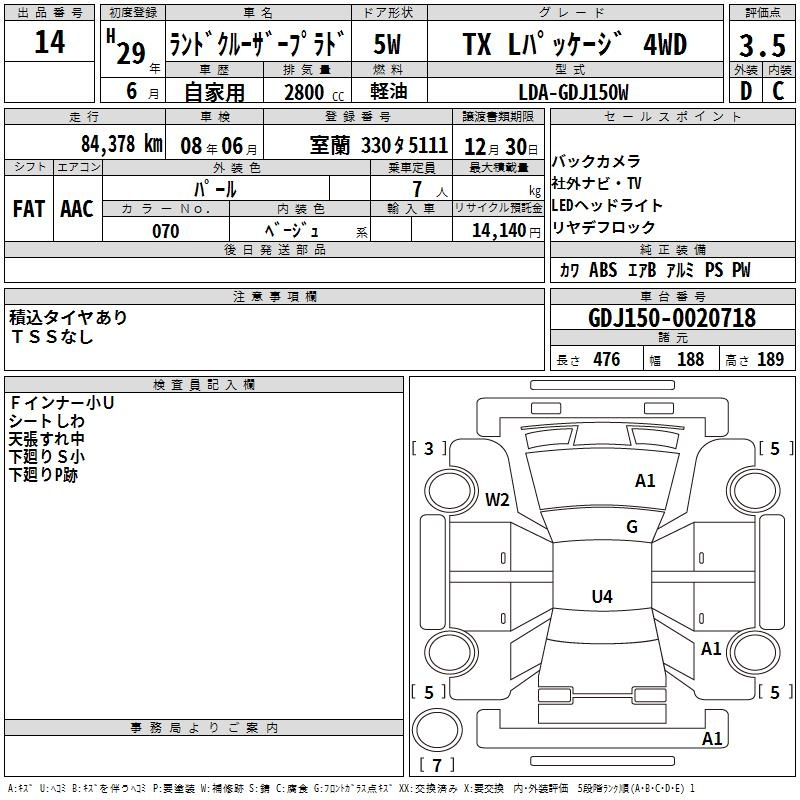 Аукционный лист TOYOTA LAND CRUISER PRADO 2017