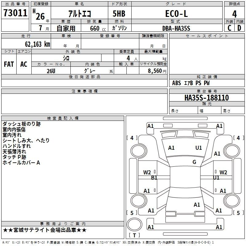 Аукционный лист SUZUKI ALTO ECO 2014