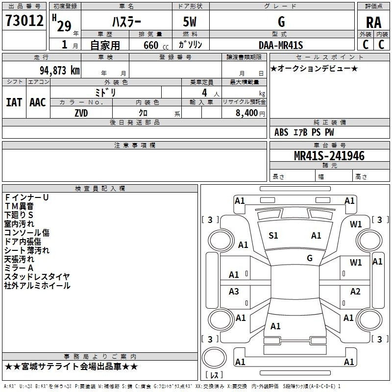 Аукционный лист SUZUKI HUSTLER 2017