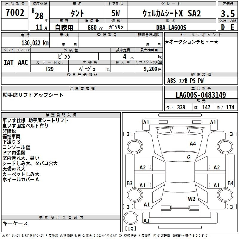Аукционный лист DAIHATSU TANTO 2016