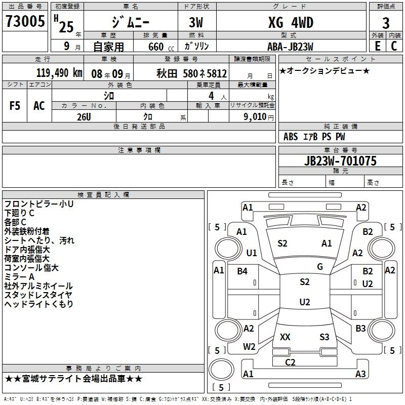 Аукционный лист SUZUKI JIMNY 2013