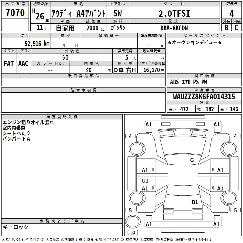 Аукционный лист AUDI A4 2014
