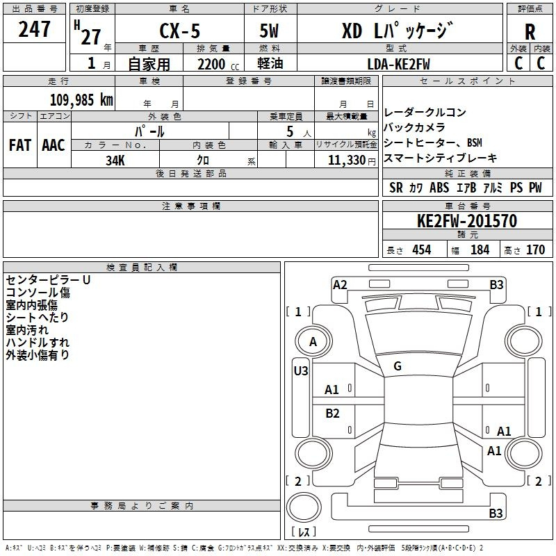 Аукционный лист MAZDA CX-5 2015