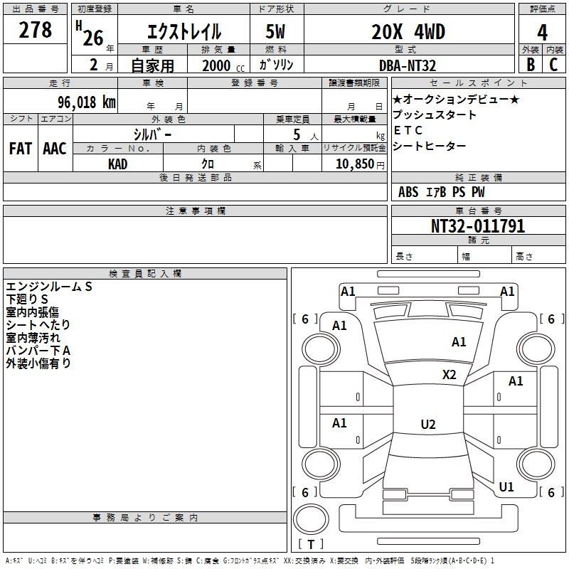 Аукционный лист NISSAN X-TRAIL 2014