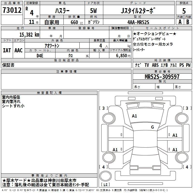 Аукционный лист SUZUKI HUSTLER 2022