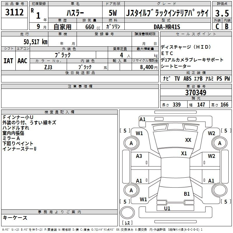 Аукционный лист SUZUKI HUSTLER 2019