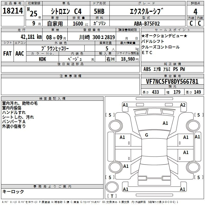 Аукционный лист CITROEN C4 2013