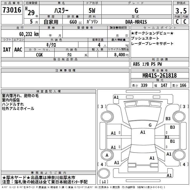 Аукционный лист SUZUKI HUSTLER 2017