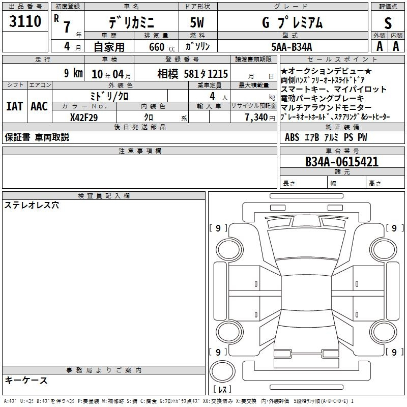 Аукционный лист MITSUBISHI DELICA MINI 2025