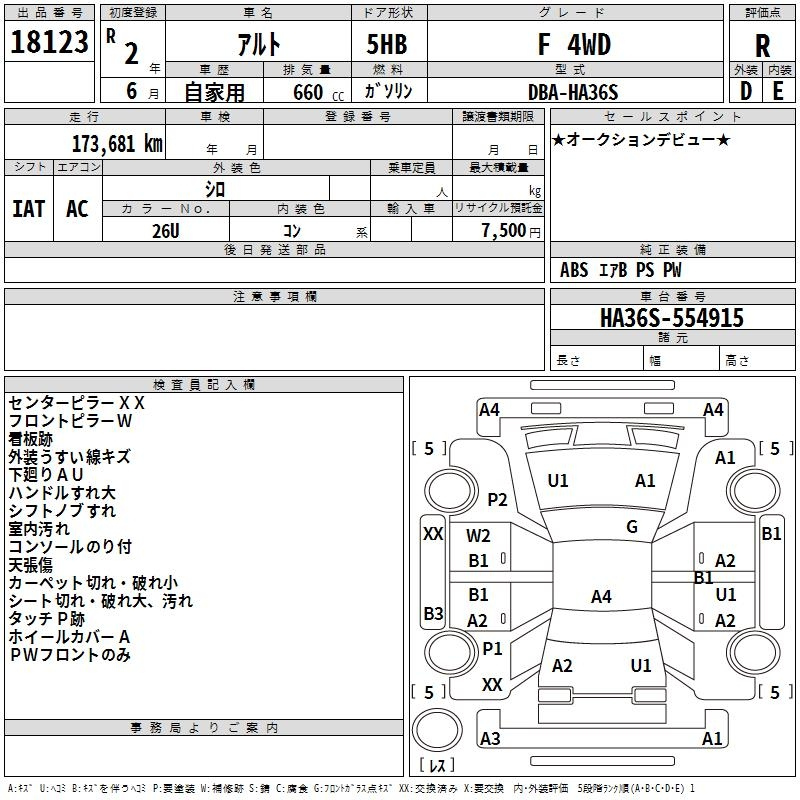 Аукционный лист SUZUKI ALTO 2020