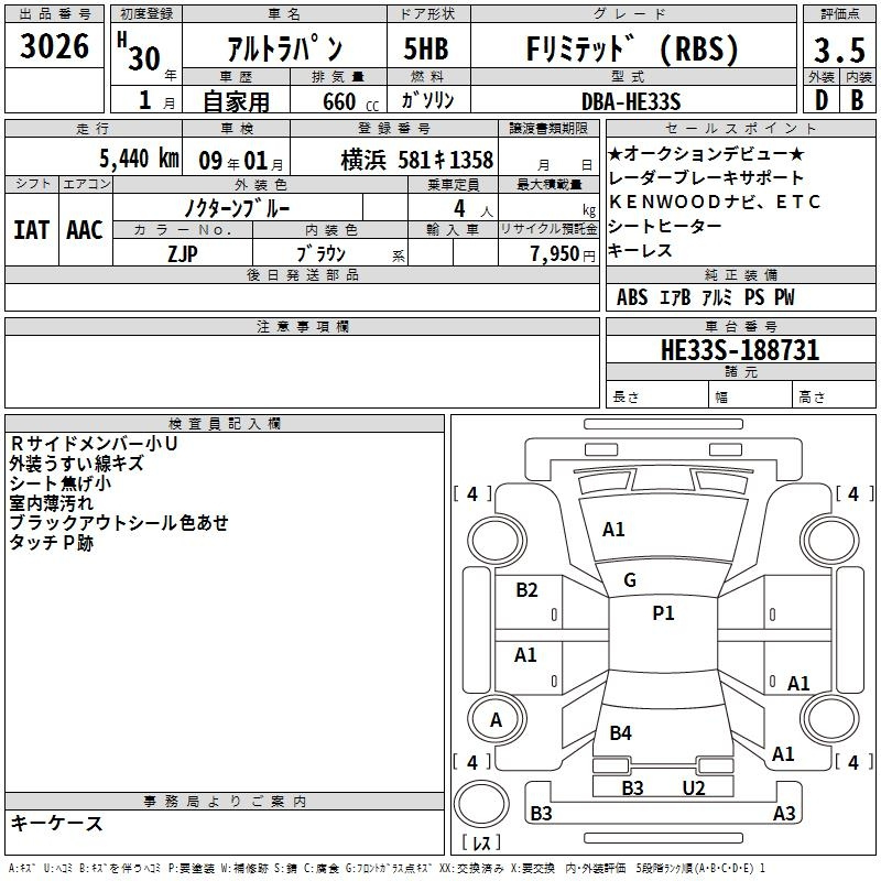 Аукционный лист SUZUKI ALTO LAPIN 2018