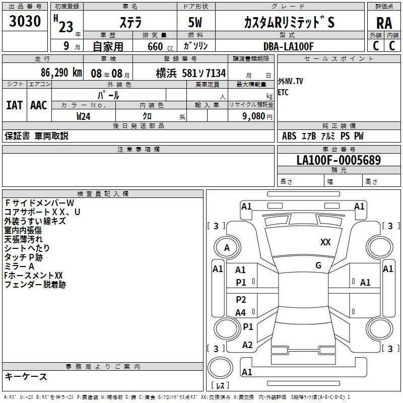 Аукционный лист SUBARU STELLA 2011