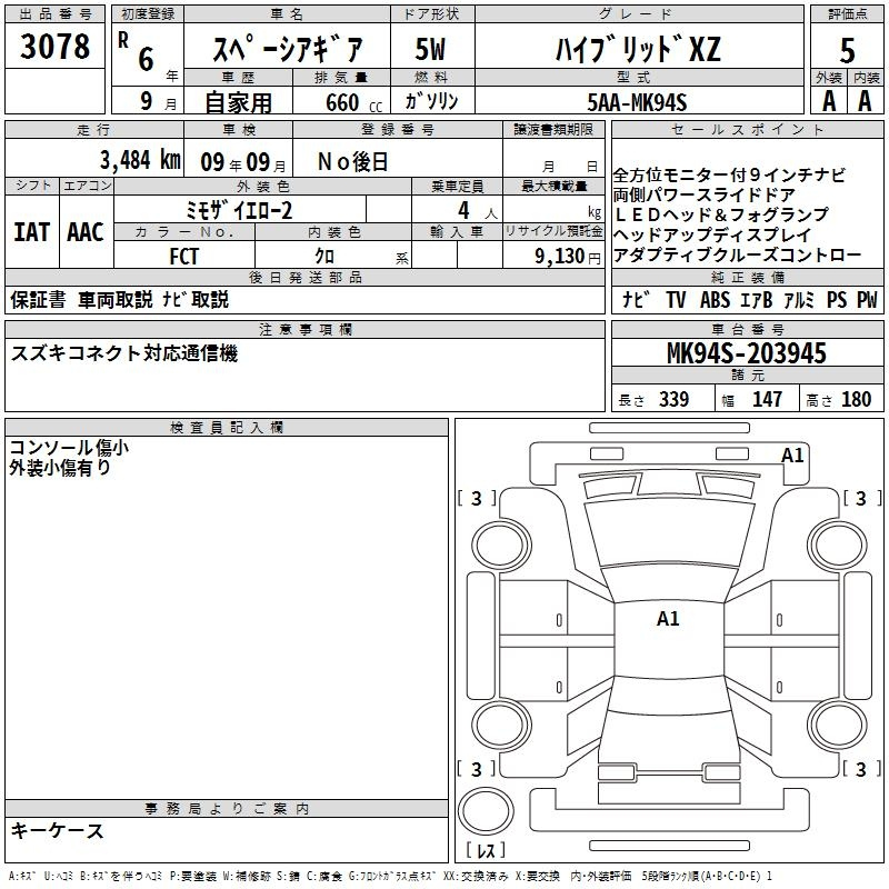 Аукционный лист SUZUKI SPACIA GEAR 2024