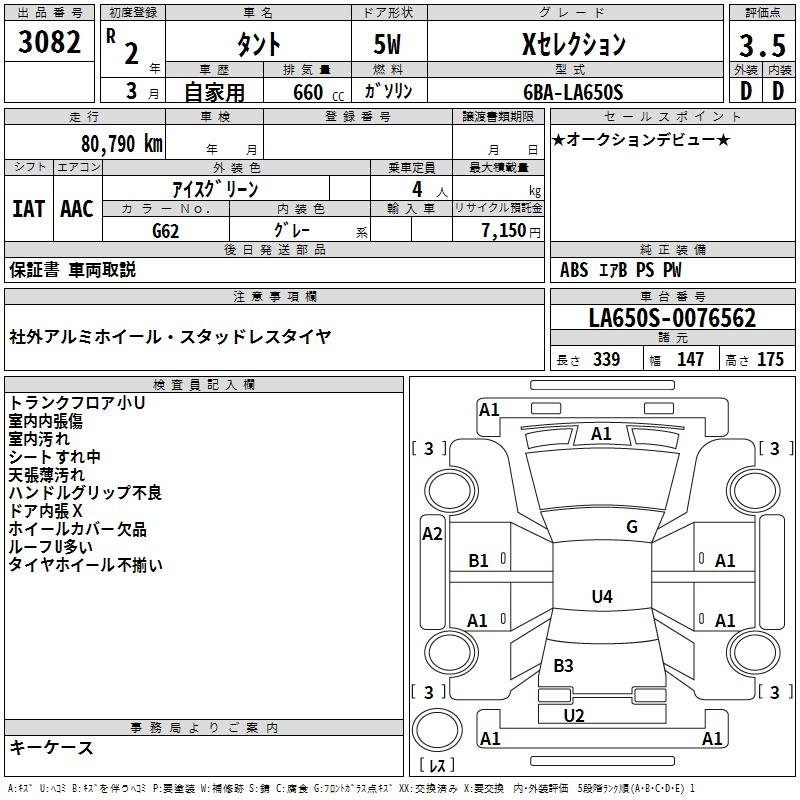 Аукционный лист DAIHATSU TANTO 2020