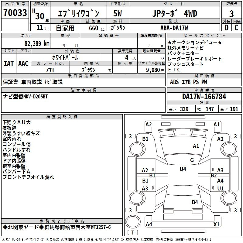 Аукционный лист SUZUKI EVERY WAGON 2018