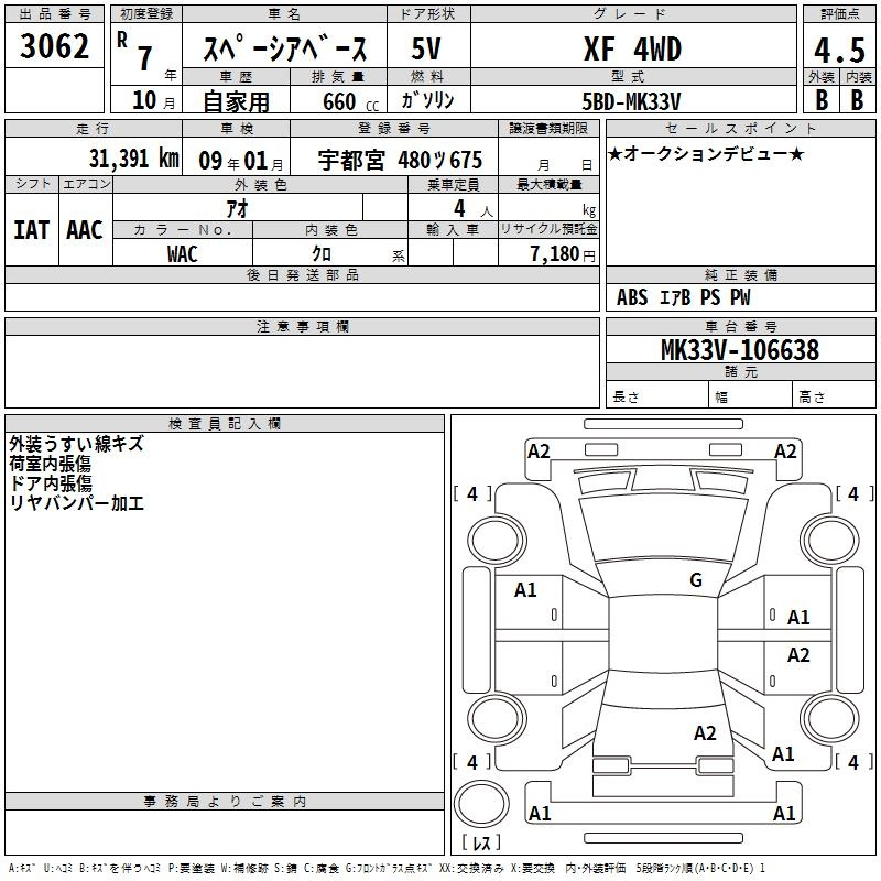 Аукционный лист SUZUKI SPACIA BASE 2023