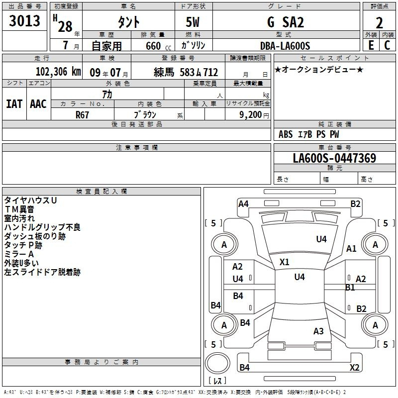 Аукционный лист DAIHATSU TANTO 2016