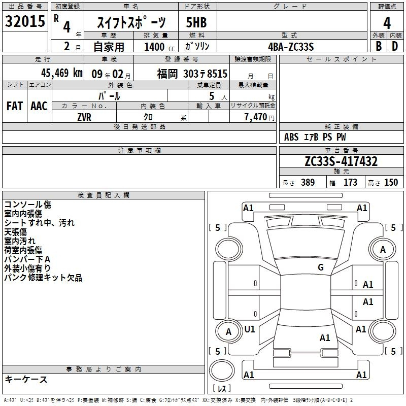 Аукционный лист SUZUKI SWIFT 2022