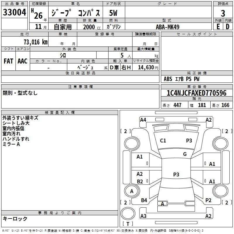 Аукционный лист CHRYSLER JEEP COMPASS 2014