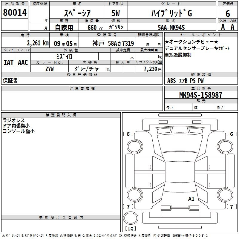 Аукционный лист SUZUKI SPACIA 2024