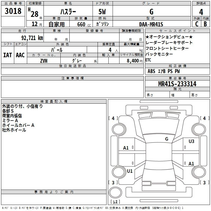 Аукционный лист SUZUKI HUSTLER 2016