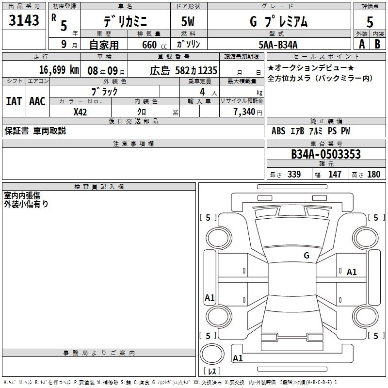 Аукционный лист MITSUBISHI DELICA MINI 2023