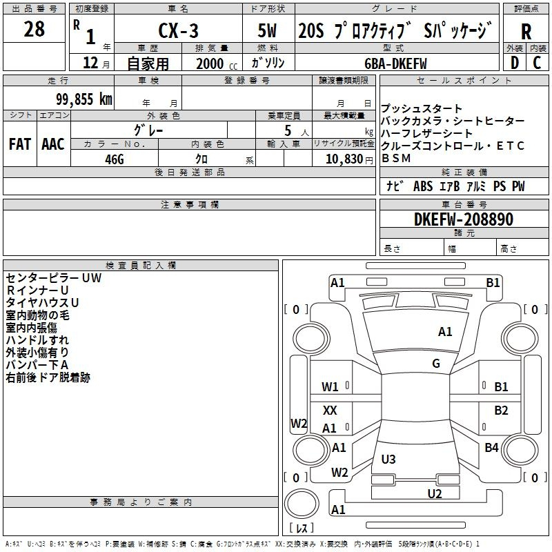 Аукционный лист MAZDA CX-3 2019