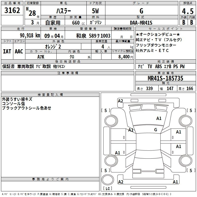 Аукционный лист SUZUKI HUSTLER 2016