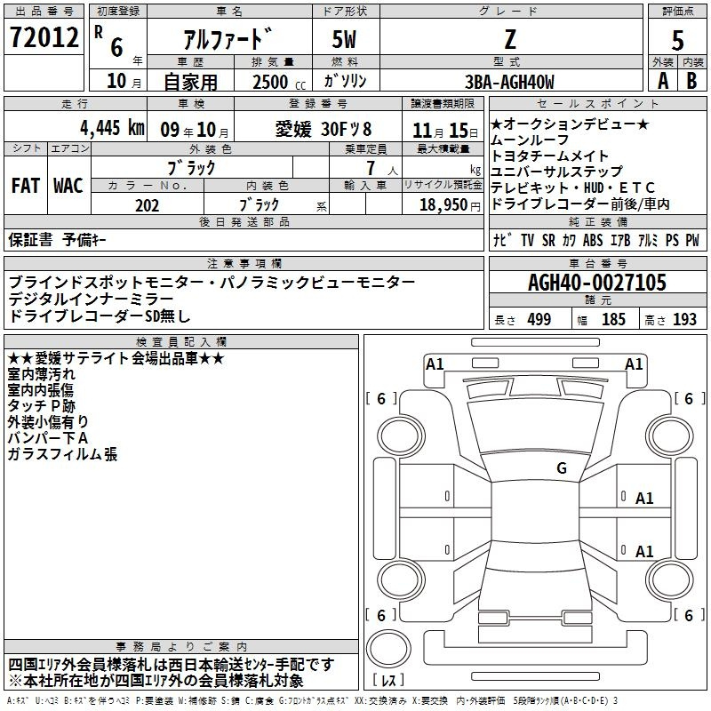 Аукционный лист TOYOTA ALPHARD 2024