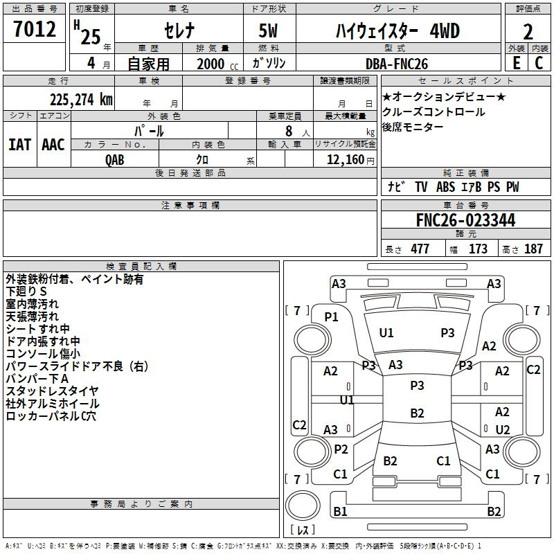 Аукционный лист NISSAN SERENA 2013