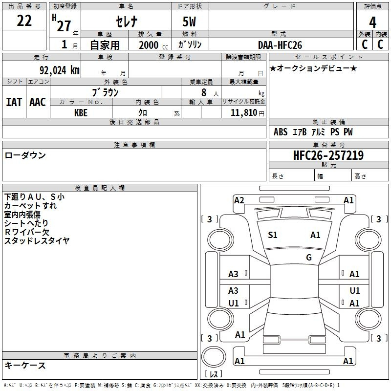 Аукционный лист NISSAN SERENA 2015