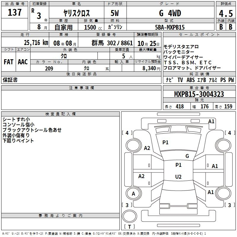Аукционный лист TOYOTA YARIS CROSS 2021