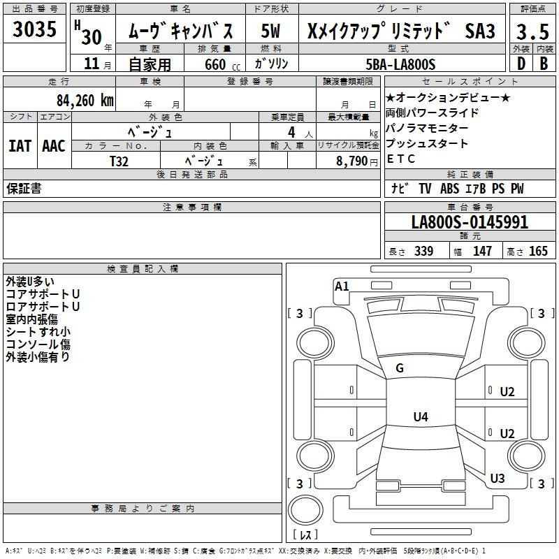 Аукционный лист DAIHATSU MOVE CANBUS 2018