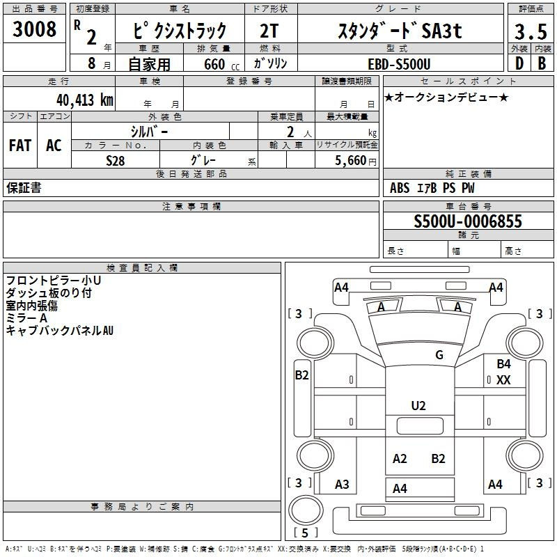 Аукционный лист TOYOTA PIXIS TRUCK 2020