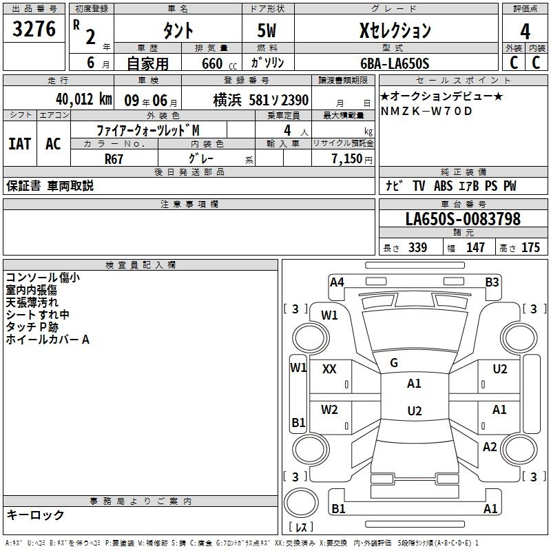 Аукционный лист DAIHATSU TANTO 2020