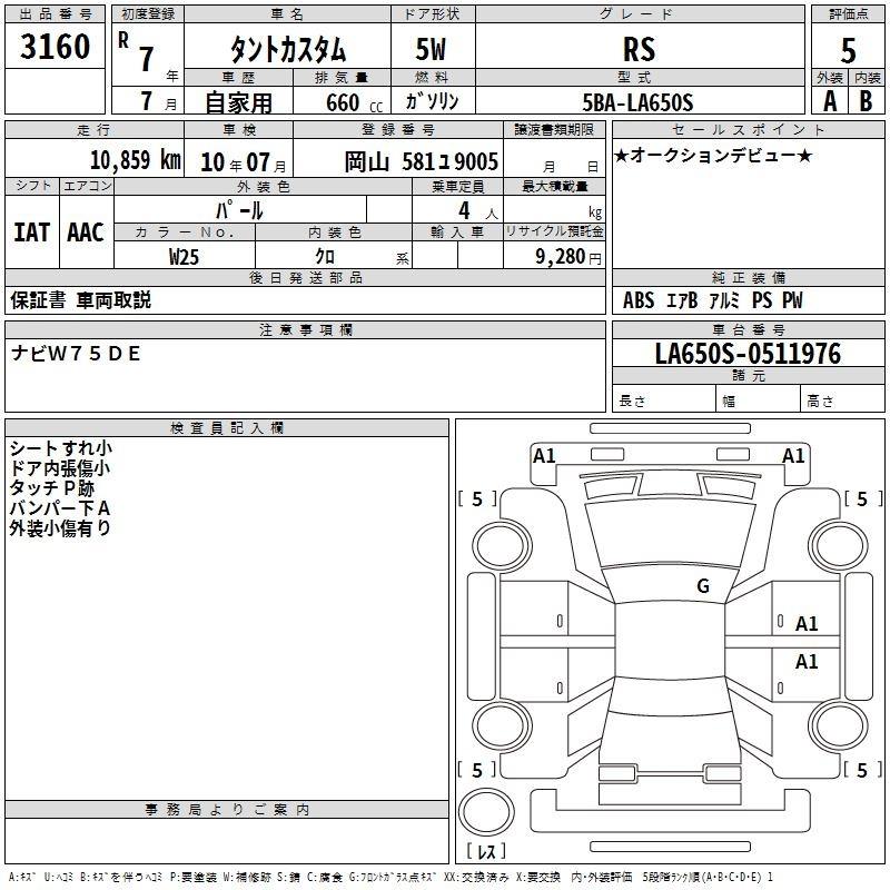 Аукционный лист DAIHATSU TANTO 2025