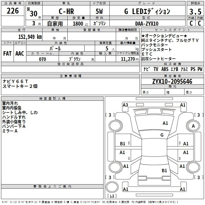 Аукционный лист TOYOTA C-HR 2018