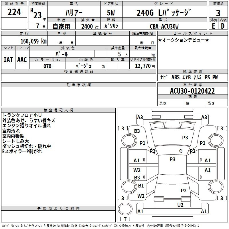 Аукционный лист TOYOTA NOAH 2015
